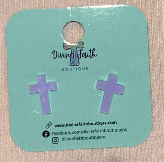 Lavender Cross Studs